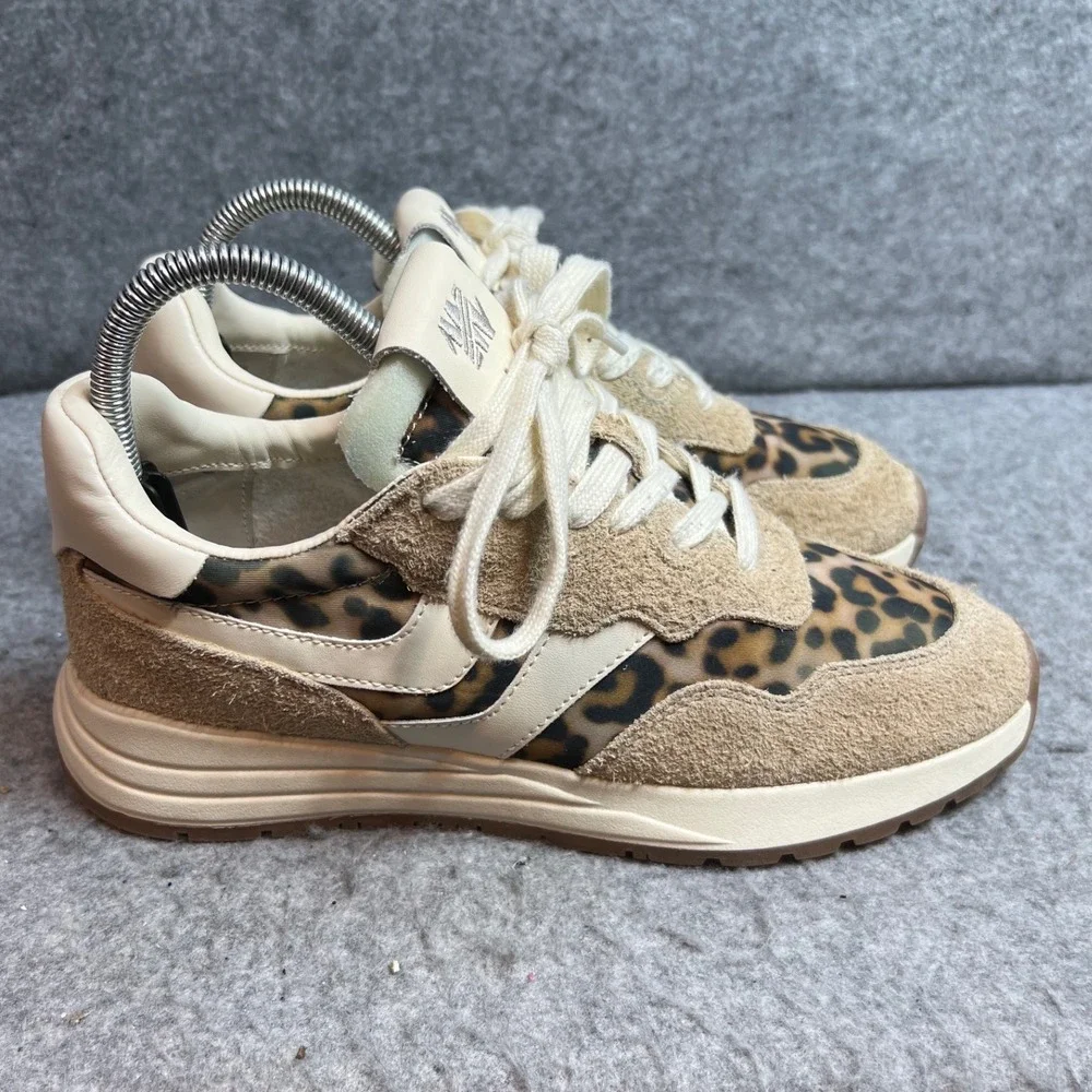 Steve Madden Burst-L Leopard Print Suede Sneakers Tan Cream Animal Lace Up Size9